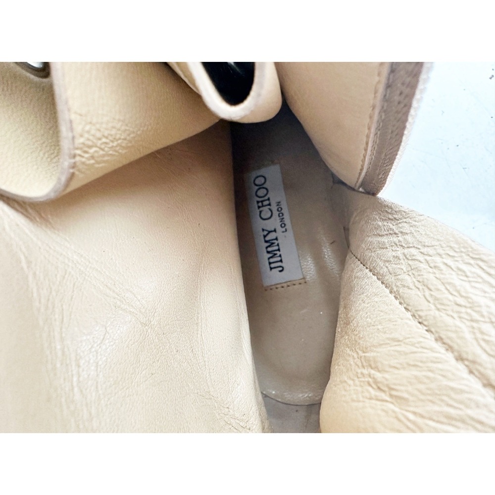 Jimmy Choo Cora Combat Boots 39.5 Beige Patent Leather Lug Sole Luxury Designer - Picture 7 of 14